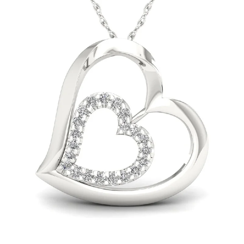 Bold cross necklaces-De Couer 10k White Gold 1/8ct TDW Diamond Tilted Double Heart Necklace - White H-I