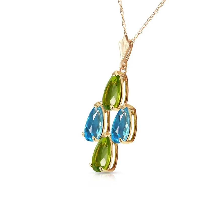 Birch wood necklaces-1.5 Carat 14K Solid Gold Necklace Natural Blue Topaz Peridot