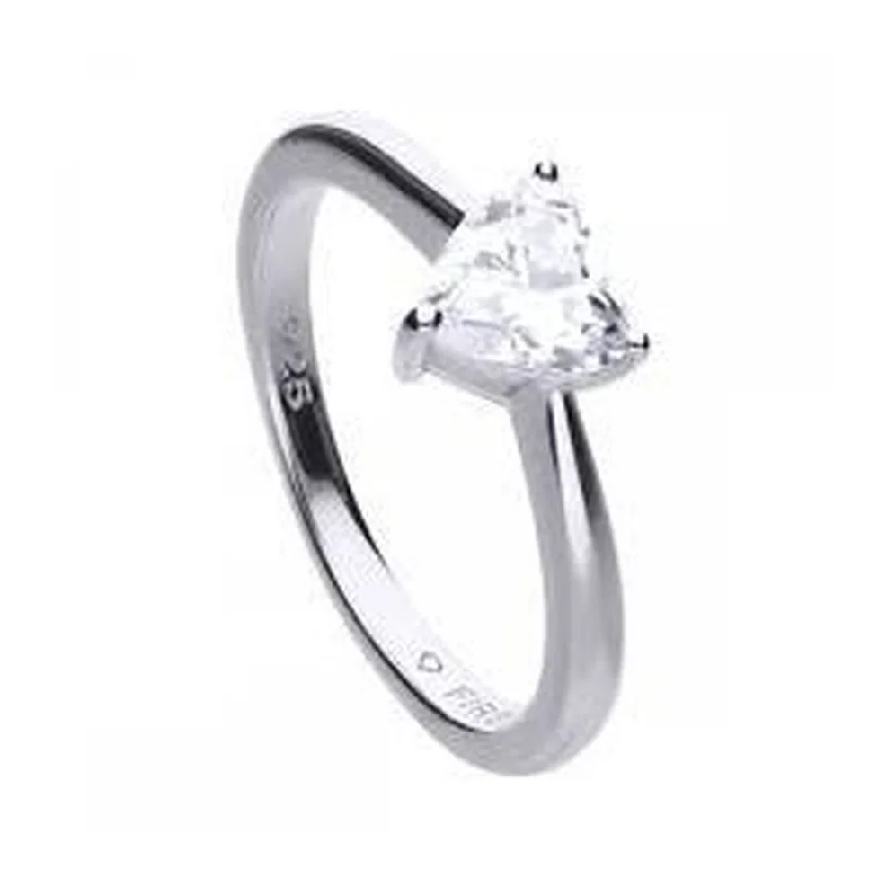 Woven cord engagement rings-Silver Heart Cut Cubic Zirconia Solitaire Ring, size M