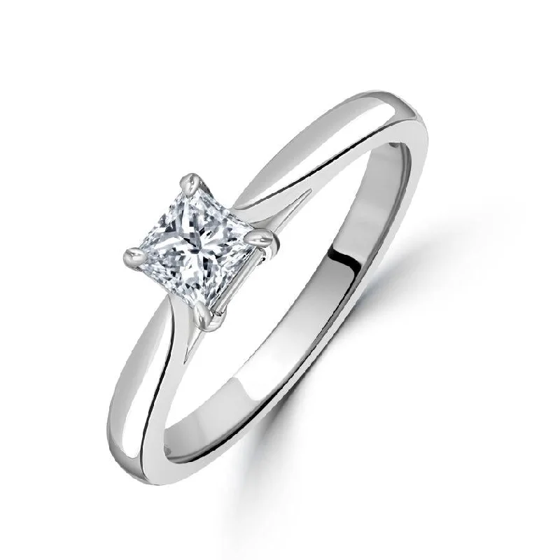 Wide halo engagement rings-0.41ct Diamond Princess Cut Solitaire Platinum Ring