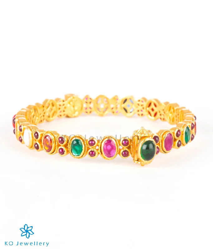 Pure eternity bangles-The Navarathnalu Silver Gemstone Openable Bracelet (Green/2.2/2.4/2.6/2.8)