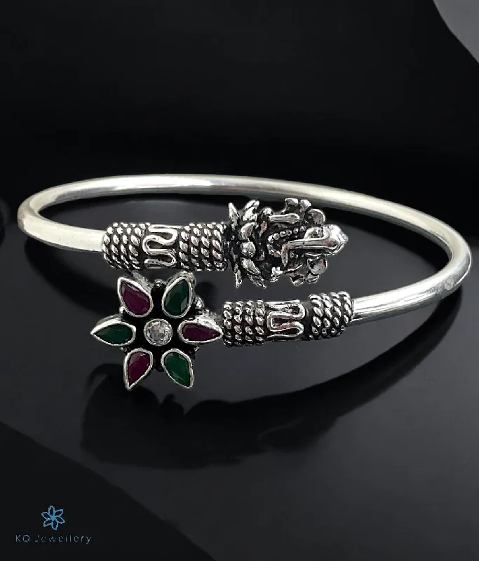 Flat knot bangles-The Kapila Silver Ganesha Openable Gemstone Bracelet