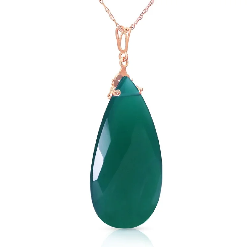 Mystic eye necklaces-14K Solid Rose Gold Necklace with Briolette 31x16 mm Deep Green Chalcedony