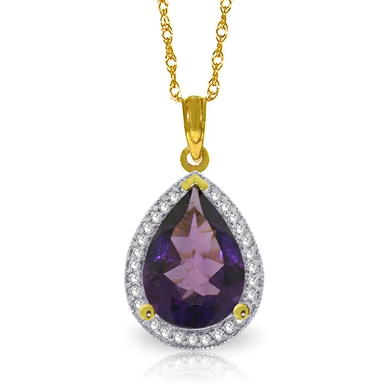 Square shape necklaces-3.41 Carat 14K Solid Gold Gemstone Necklace Natural Diamond Amethyst