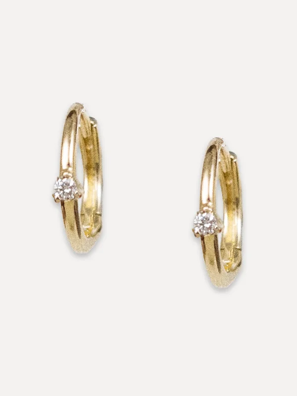 Light clay earrings-14K Single Diamond Huggies