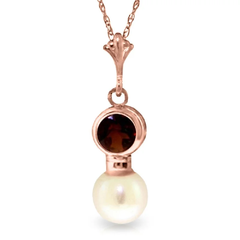 Lustrous pearl necklaces-14K Rose Gold Necklace w/ Garnet & Pearl