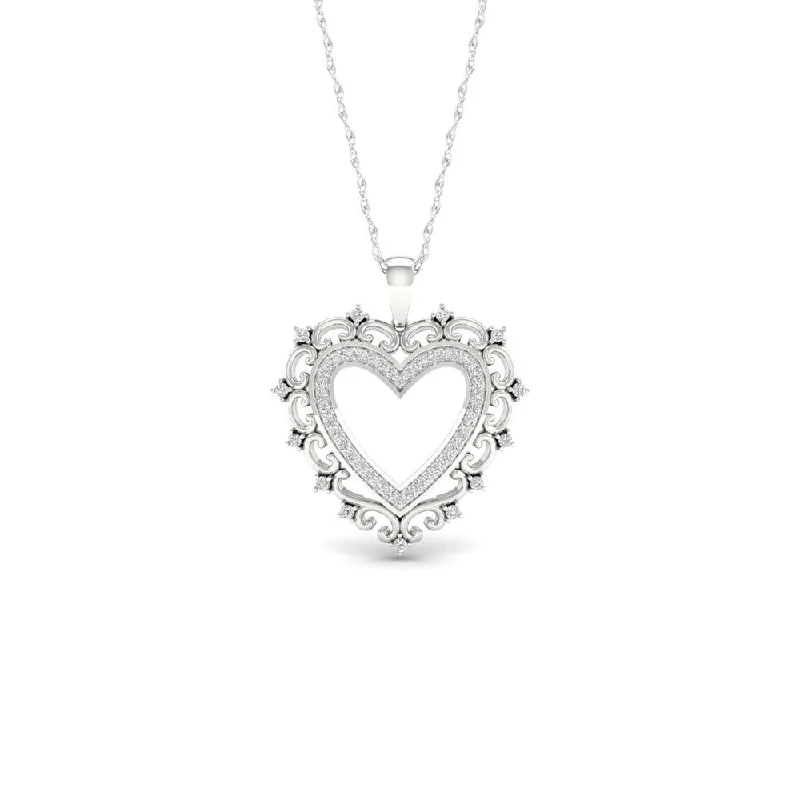 Retro deco necklaces-De Couer 10k White Gold 1/4ct TDW Diamond Filigree Heart Necklace