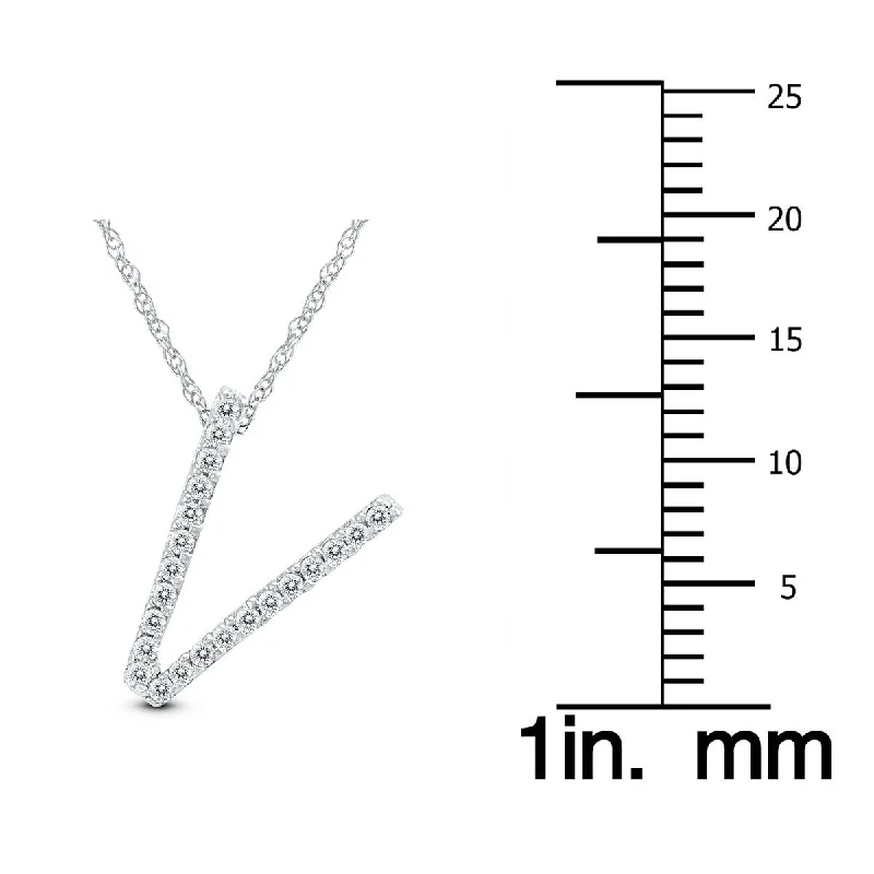 Polished bead necklaces-Marquee 1/8 Carat TW V Initial Diamond Pendant Necklace in 10K White Gold with Adjustable Chain