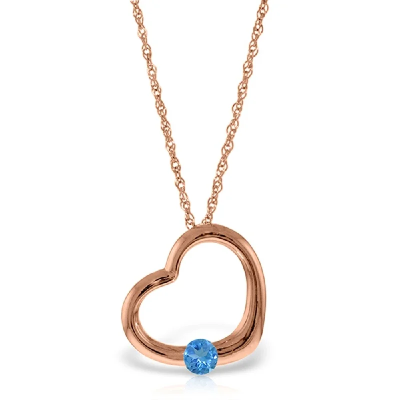 14K Solid Rose Gold Heart Necklace with Natural Blue Topaz