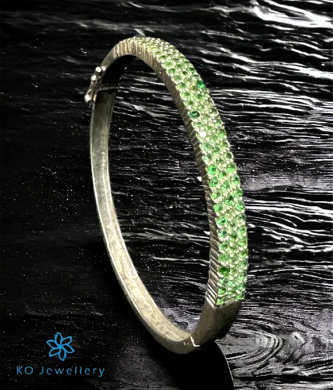 Matte link bangles-The Green Glitter Silver Openable Bracelet