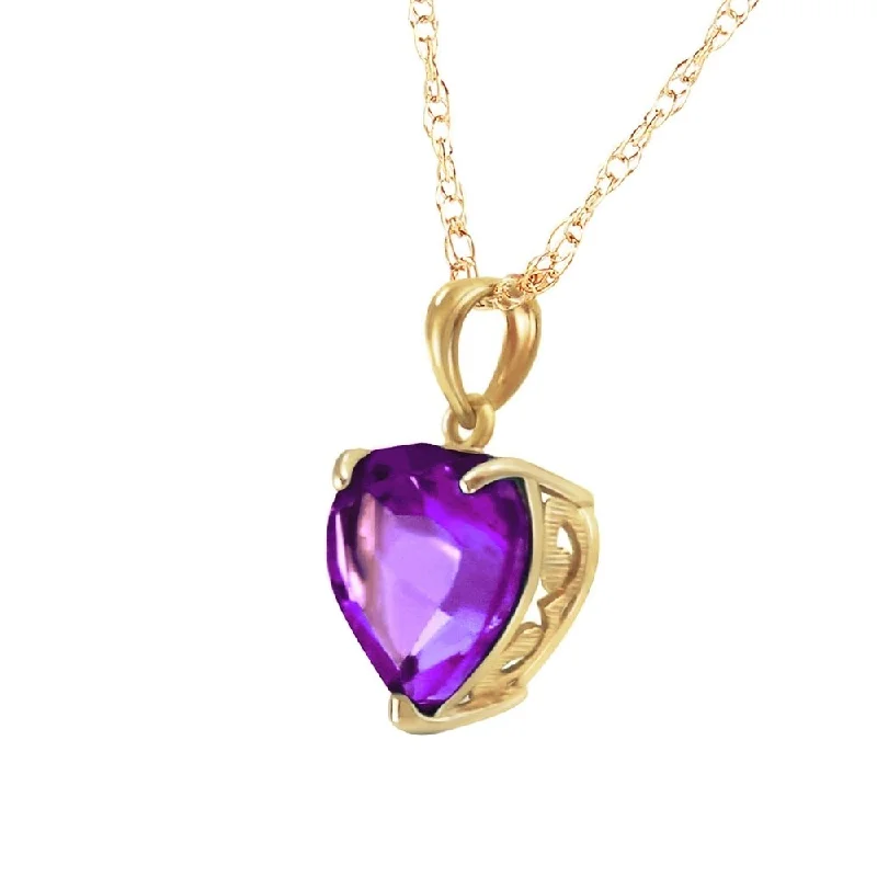 Worn style necklaces-14K Solid Gold Necklace with Natural 10mm Heart Amethyst