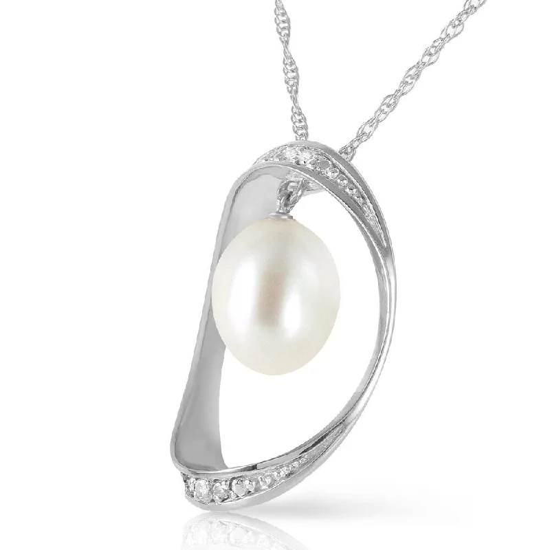 Drape-style necklaces-14K Solid White Gold Necklace with Natural Briolette pearl & Diamonds