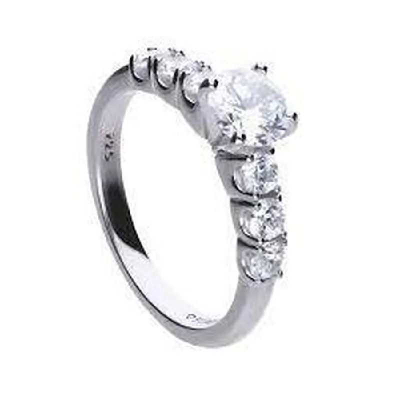 Chunky gem engagement rings-Silver Cubic Zirconia Solitaire Ring with CZ Shoulders, size P 1/2