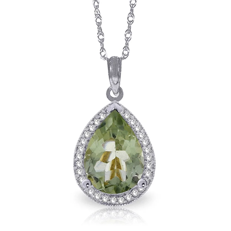 Polished bead necklaces-3.36 Carat 14K Solid Gold Necklace Natural Diamond Green Amethyst