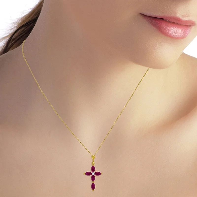 Matte gloss necklaces-1.1 Carat 14K Gold Necklace Natural Diamond Ruby