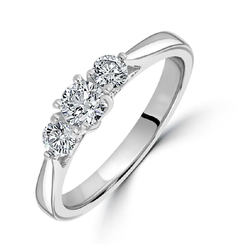 Worn gold engagement rings-Platinum Round Brilliant Cut Diamond 3-Stone Ring