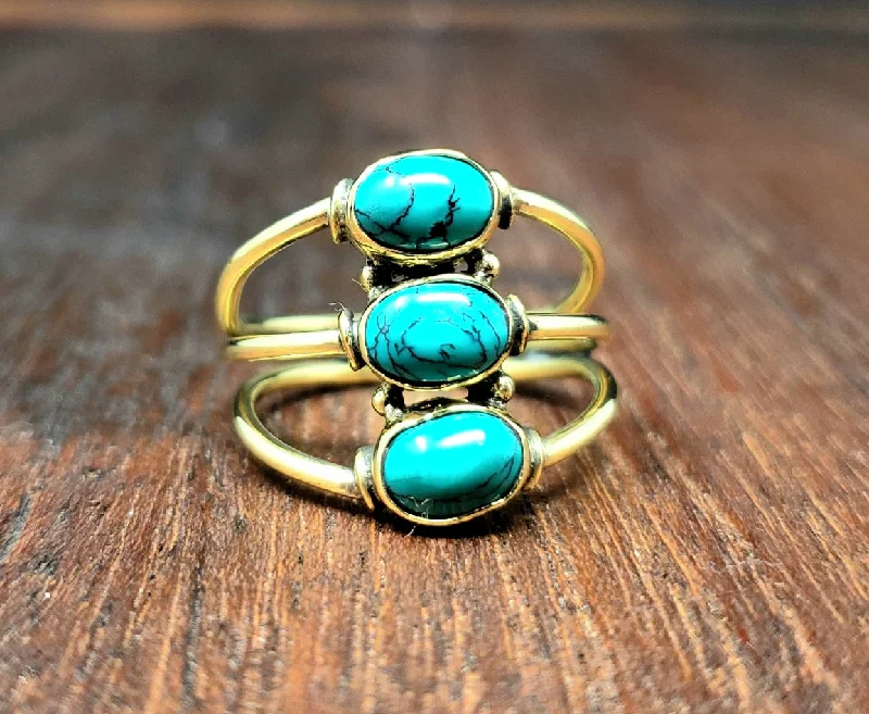 Birch grain rings-Turquoise Trinity Ring