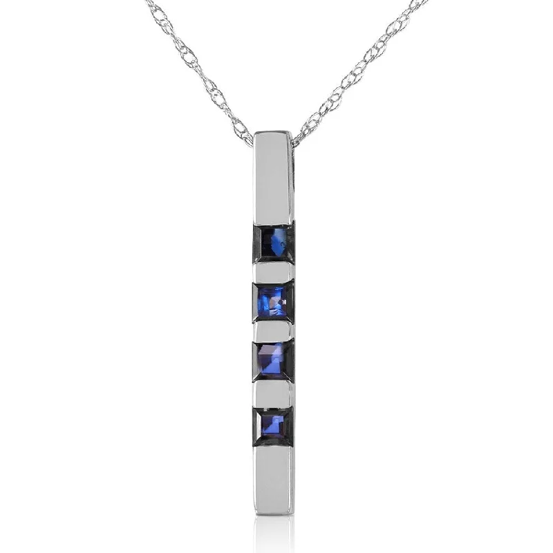 Vine braid necklaces-0.35 Carat 14K White Gold Necklace Bar Natural Sapphire