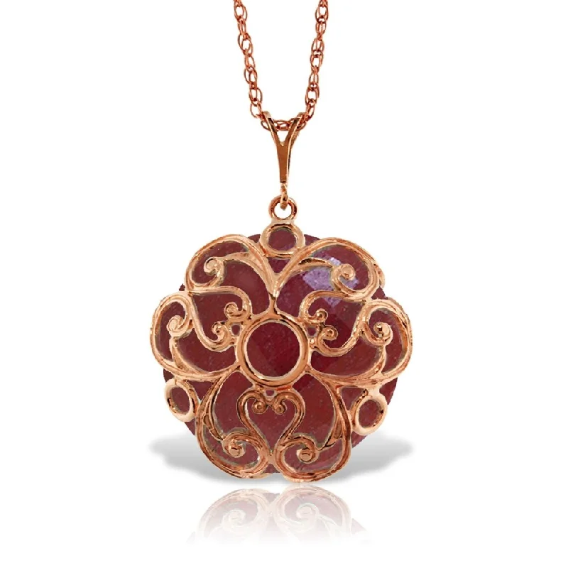 Trio birthstone necklaces-14K Solid Rose Gold Necklace with Checkerboard Cut Round Dyed Ruby