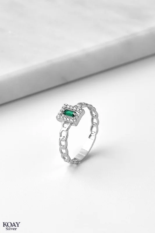 Faith charm rings-Green Rectangle Zircon Gourmet Ring