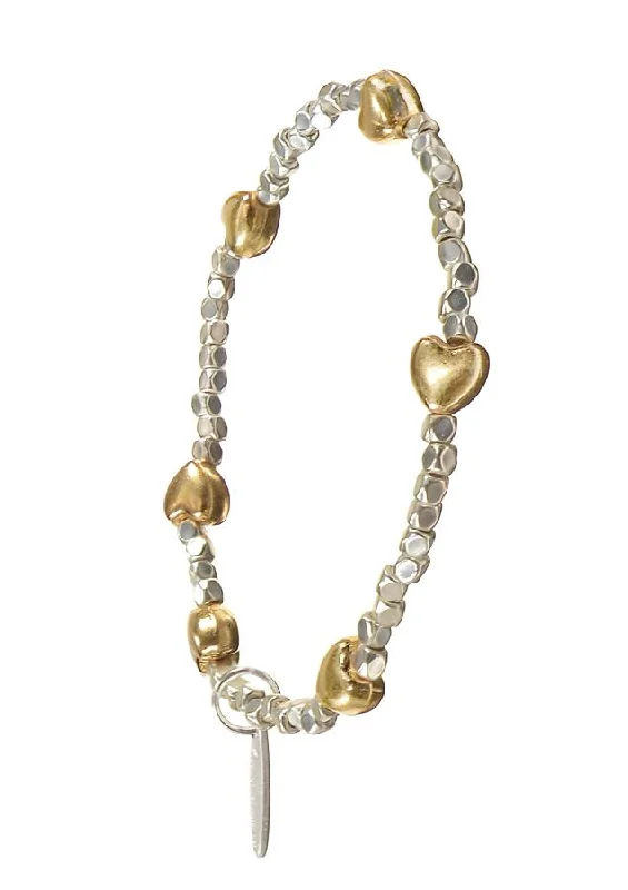 Luxe diamond bangles-Hot Tomato Hearts Captured Worn Silver and Gold Bracelet