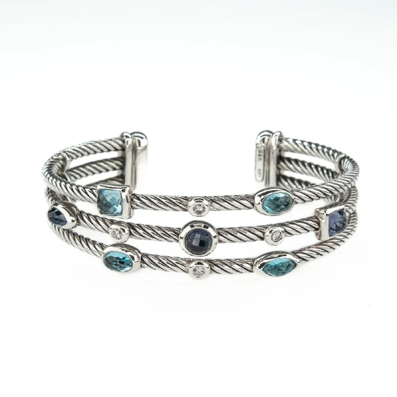 Tribal braid bangles-David Yurman Confetti Diamond Cuff in Sterling Silver