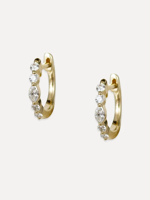 Retro stud earrings-14K Marquise & Round Diamond Huggies