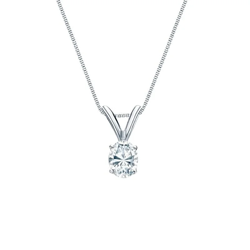 Floating stone necklaces-Auriya 14K Gold Lab Grown Oval Diamond Solitaire Necklace 4-Prong Basket 0.25 to 5.00 ct. tw. (F-G VS)