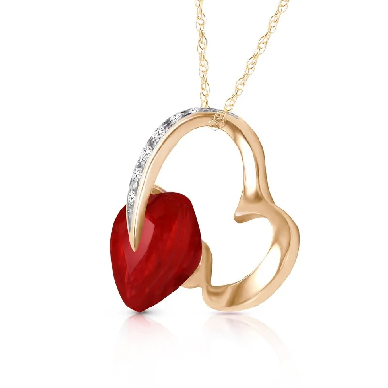 Swirl design necklaces-14K Solid Gold Heart Necklace withNatural Diamond & Ruby