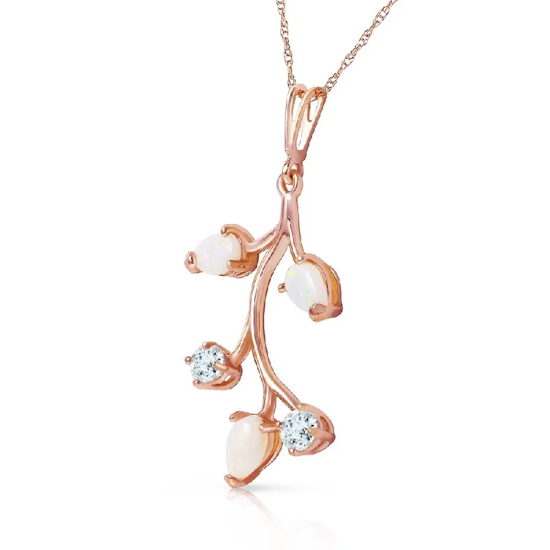 Retro charm necklaces-14K Solid Rose Gold Necklace with Opals & Aquamarines