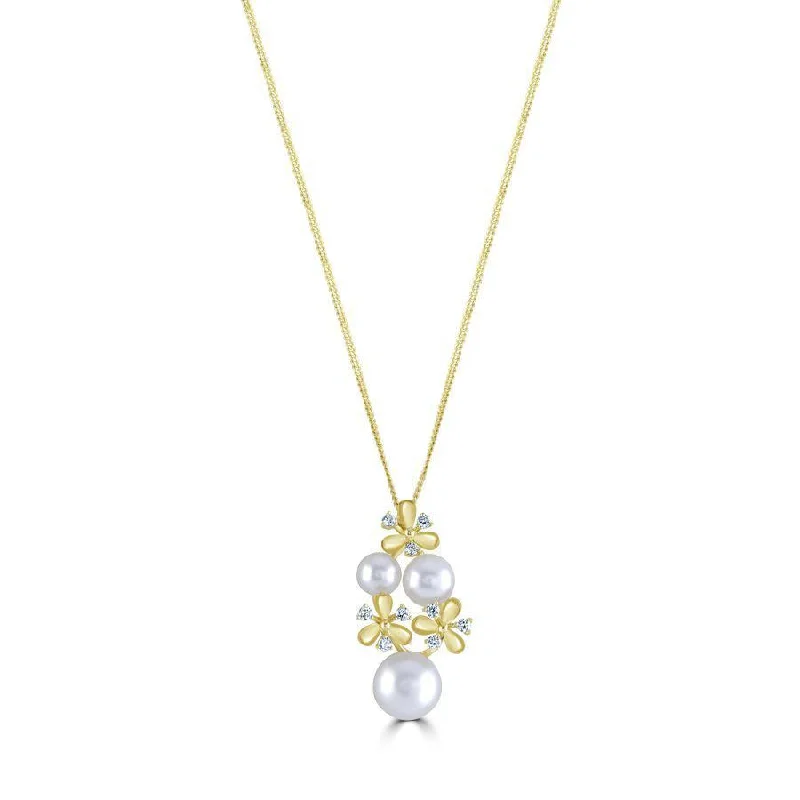 Oval cut gem engagement rings-18ct Yellow Gold Akoya Pearl & Diamond Flower Pendant