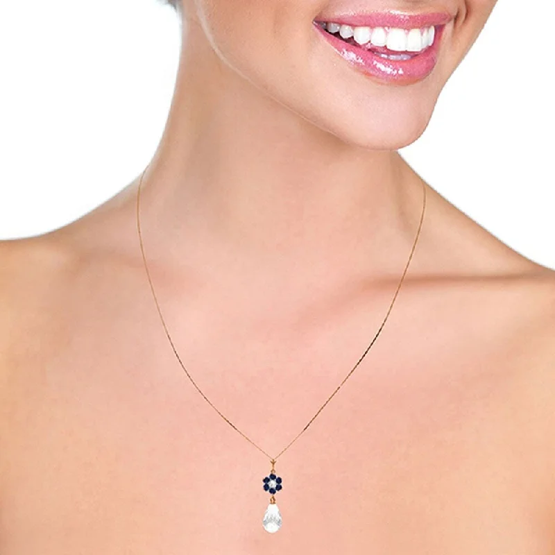 Stretch cord necklaces-2.78 Carat 14K Solid Rose Gold Necklace Sapphire, White Topaz Diamond