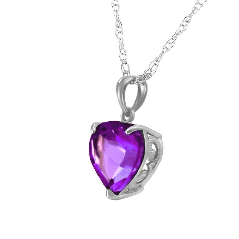 Cotton braid necklaces-14K Solid White Gold Necklace with Natural 10mm Heart Amethyst