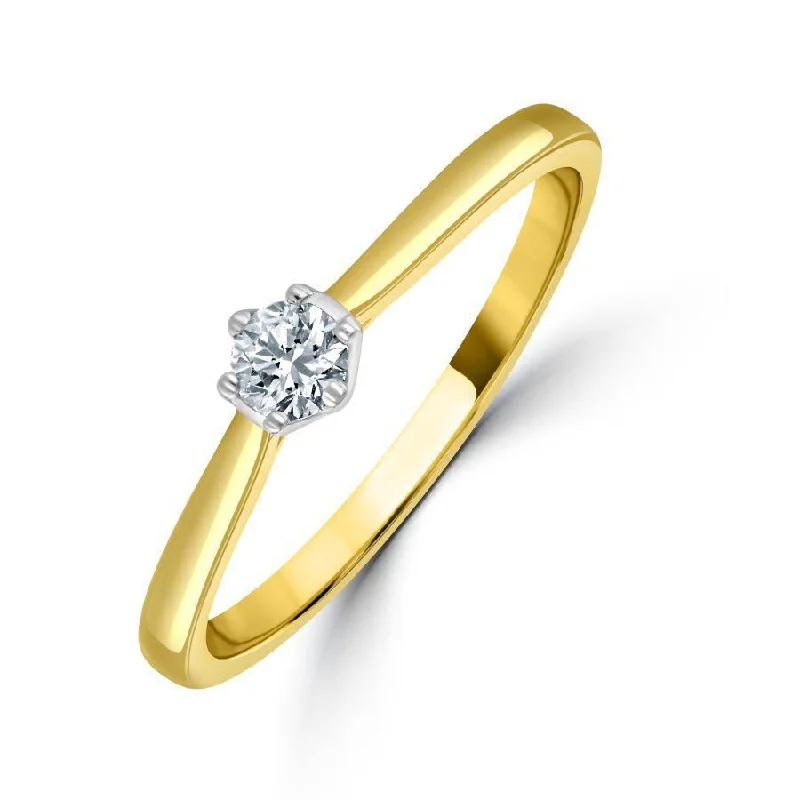 Beaded gem engagement rings-0.15ct Round Brilliant Cut Diamond Soliatire 18ct Yellow Gold Ring