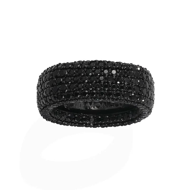 Glossy band rings-Black Chunky Pavé Ring