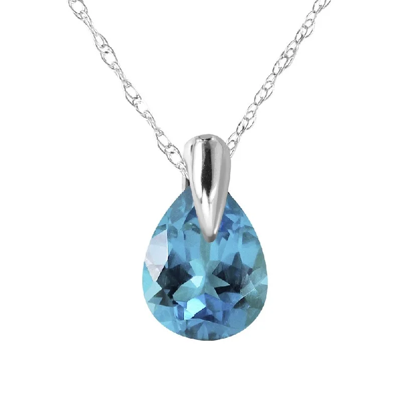 Leaf design necklaces-0.68 Carat 14K White Gold Necklace Natural Blue Topaz