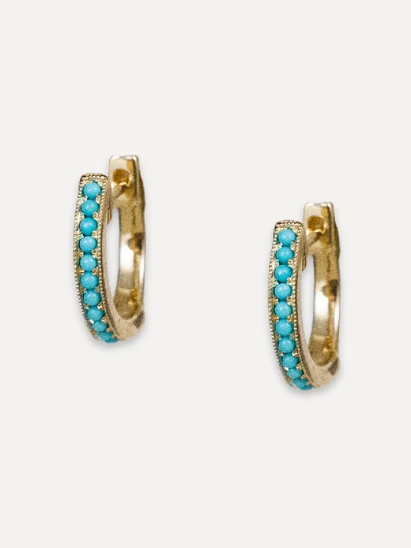 Topaz stud earrings-14K Turquoise Milgrain Huggies