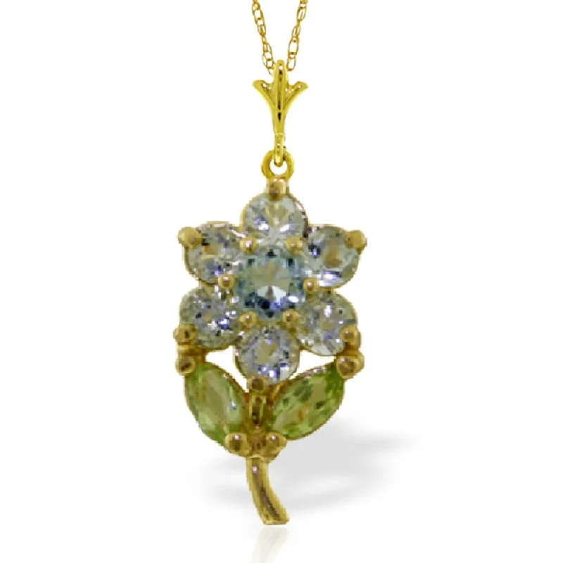 Quartz healing necklaces-1.06 Carat 14K Gold Flower Necklace Aquamarine Peridot