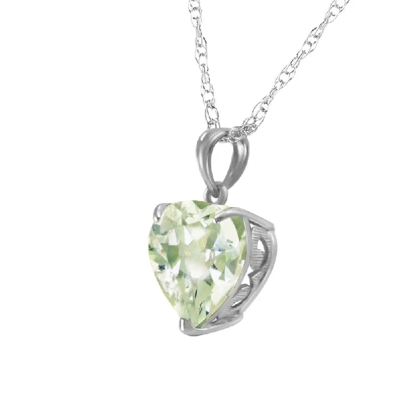 Onyx gem necklaces-14K Solid White Gold Necklace with Natural 10mm Heart Green Amethyst