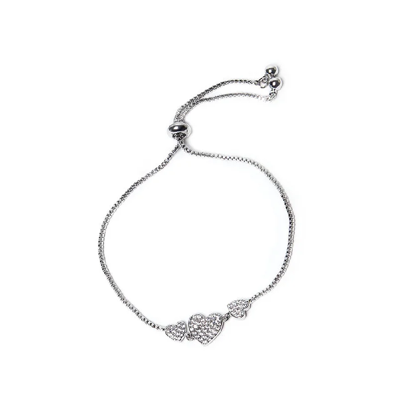 Etched design bangles-Eastar Triple Crystal Silver Heart Bracelet