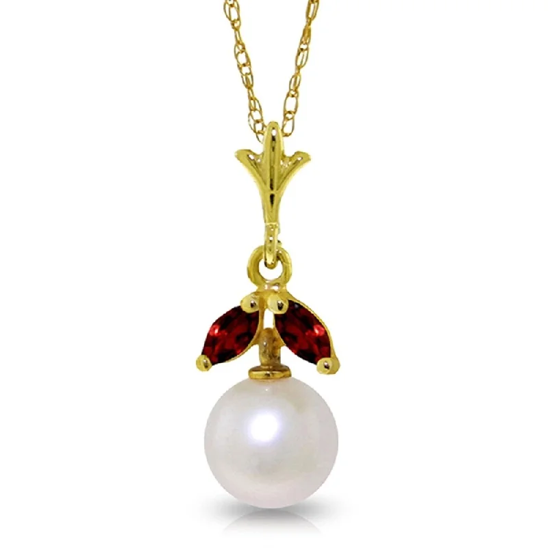 High pendant necklaces-2.2 Carat 14K Gold Necklace Natural Pearl Garnet