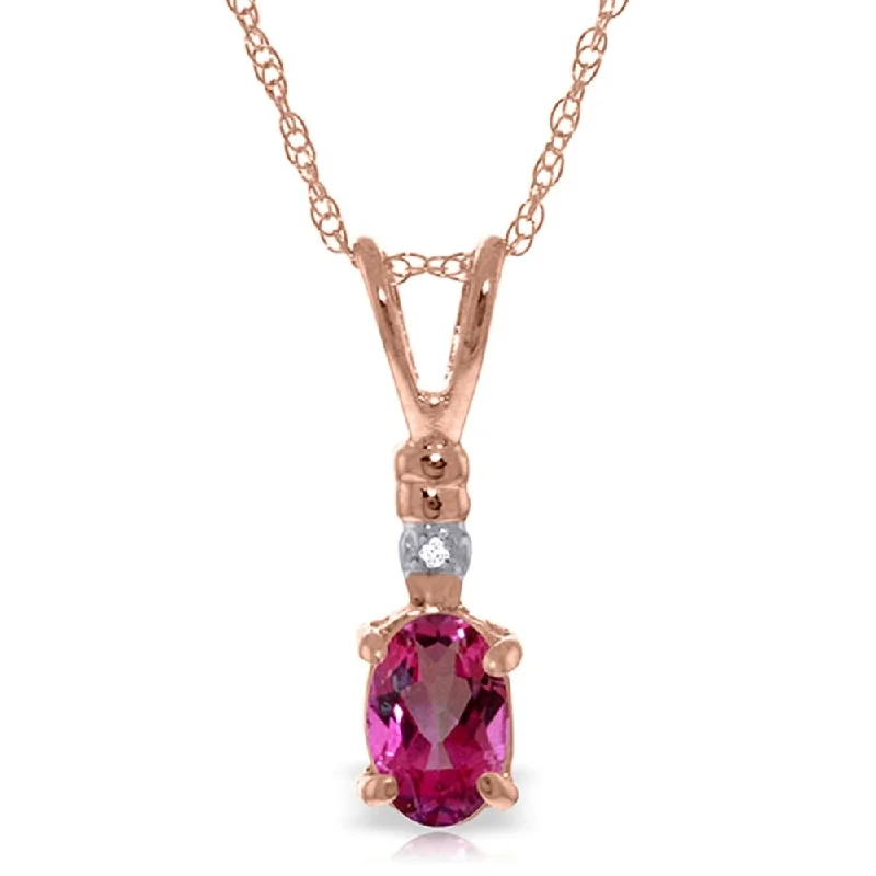 Spring clasp necklaces-14K Solid Rose Gold Necklace with Natural Diamond & Pink Topaz