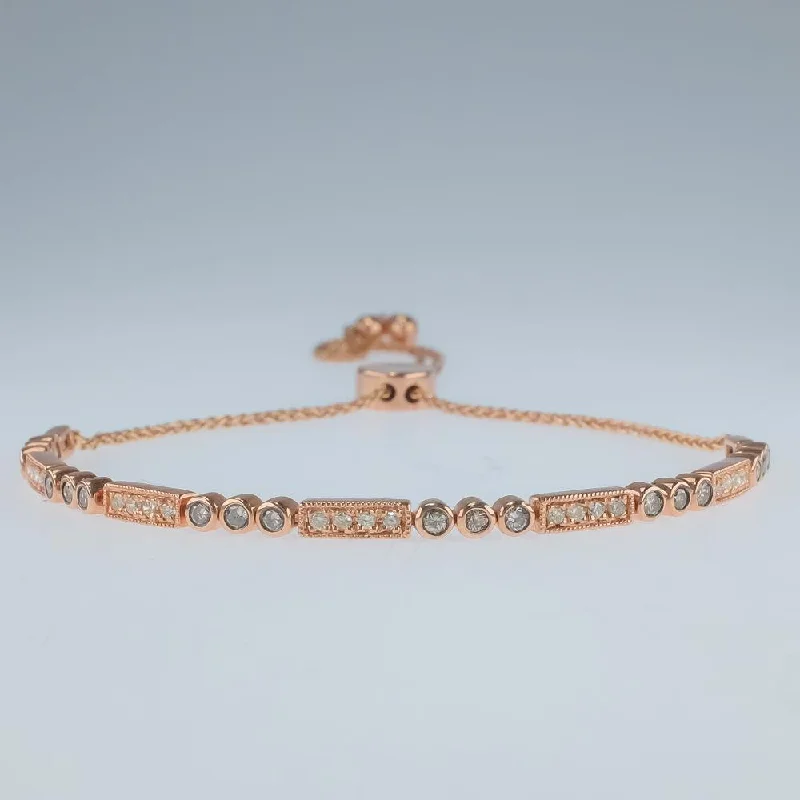 Pure link bangles-0.80ctw Diamond Accents Adjustable Bolo Bracelet in 10K Rose Gold