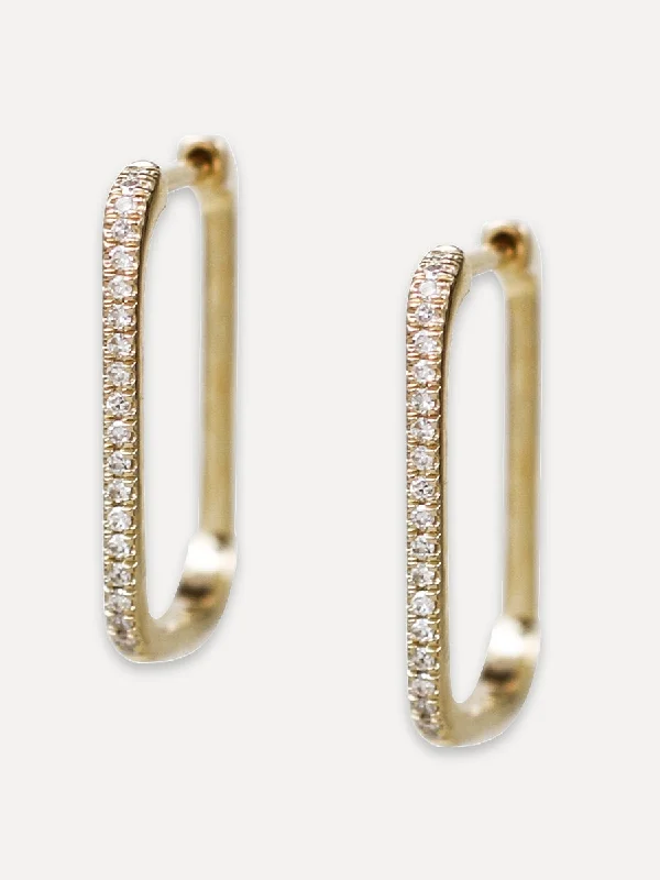 Bead braid earrings-14K Diamond Medium Elongated Hoops