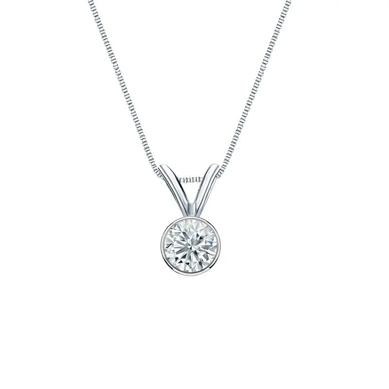 Tie-style necklaces-Auriya 14K Gold Lab Grown Round Diamond Solitaire Necklace Bezel 0.25 to 5.00 ct. tw. (F-G VS)