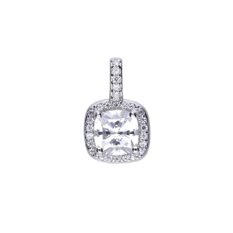 Retro flair engagement rings-Silver Cushion Shaped Cubic Zirconia Halo Cluster Pendant