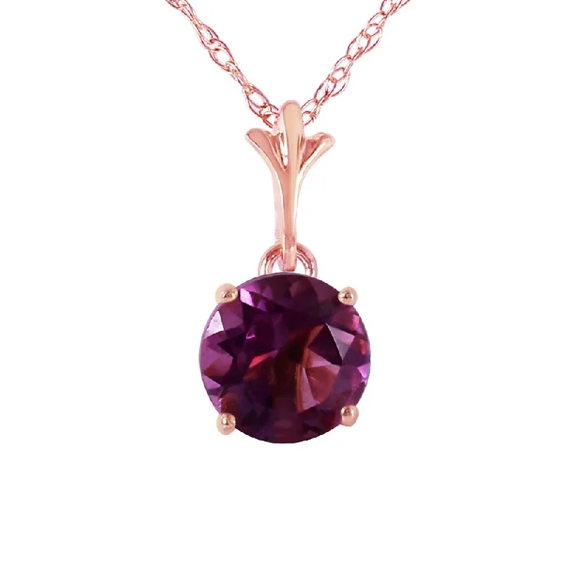 Topaz stone necklaces-1.15 Carat 14K Rose Gold Single Round Amethyst Necklace