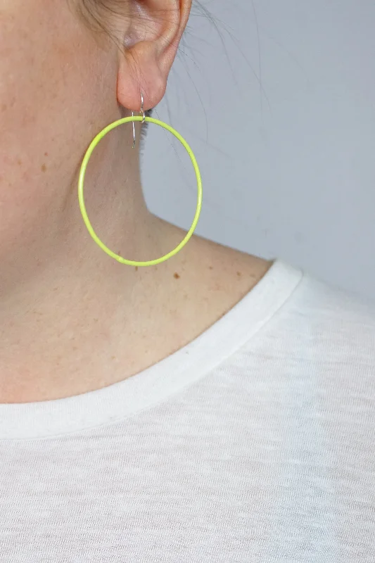 Thin hoop earrings-Large Evident Earrings in Neon Chartreuse