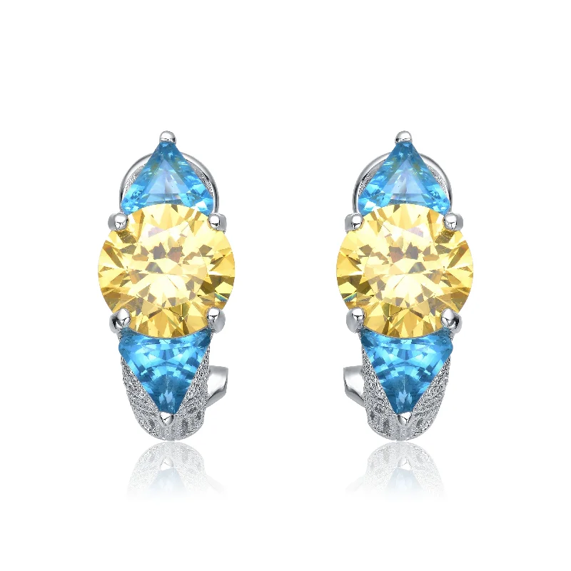 Thick dangle earrings-Henriette Blue and Yellow Cubic Zirconia Hoop Earrings