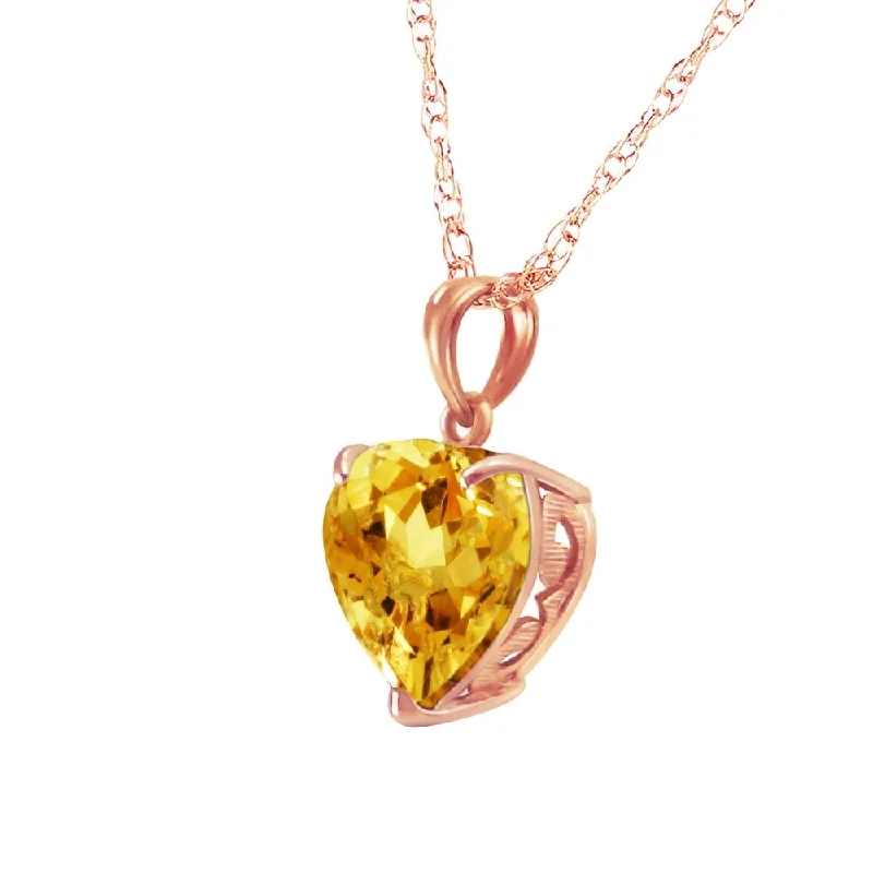 Fairy wing necklaces-14K Solid Rose Gold Necklace with Natural 10mm Heart Citrine